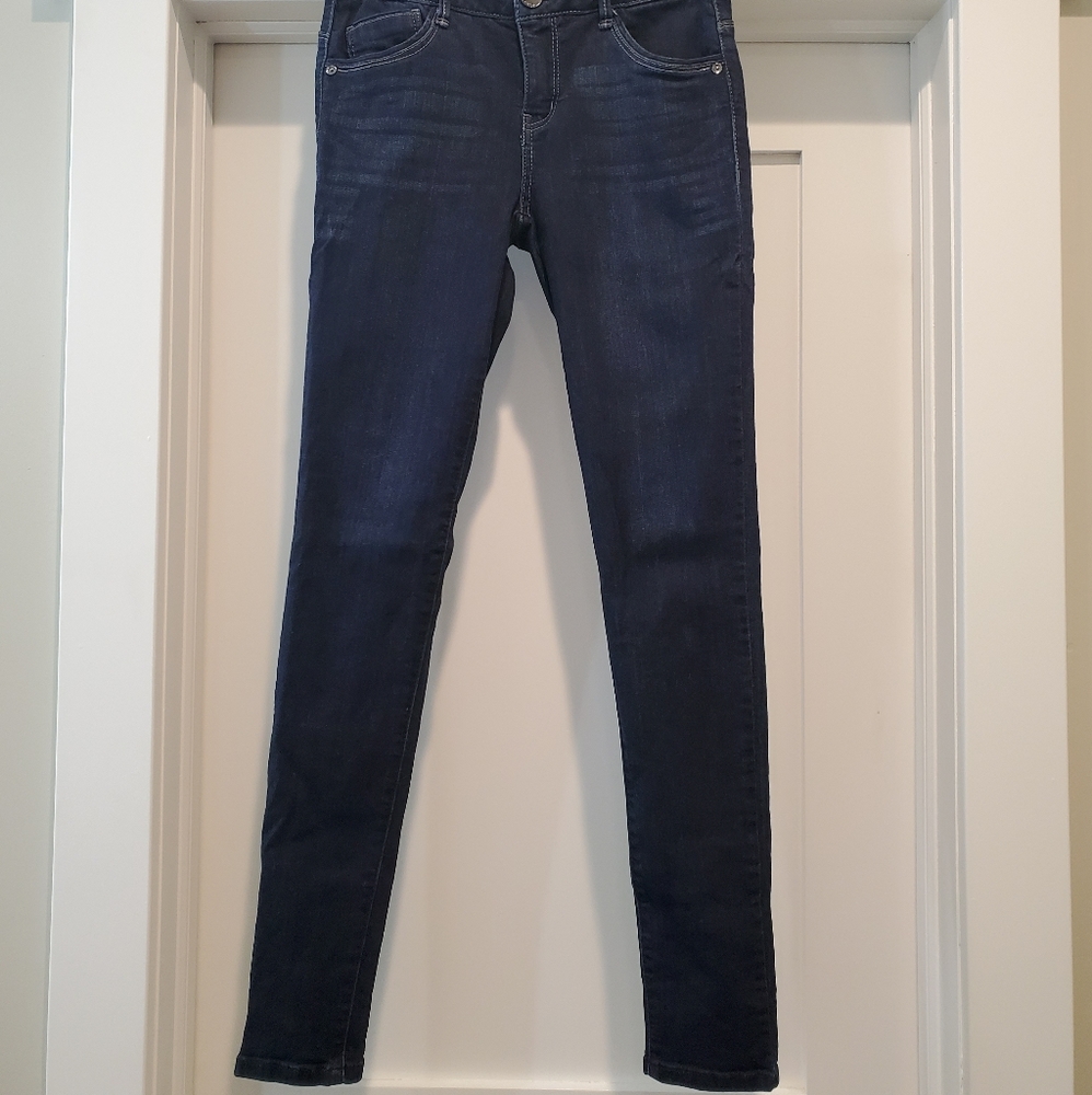 MB dark denim, sz 0, 28" inseam, 8" rise, excell.